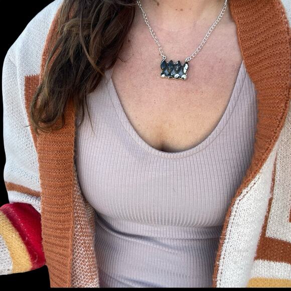 White Buffalo Turquoise Sterling Silver Cluster Necklace Southwestern - Picture 2 of 11